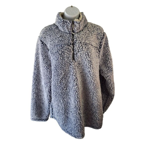 Green Tea Sherpa Fleece Pullover XL Gray Cozy Quarter Zip Teddy Jacket Retro Y2K - Picture 2 of 9